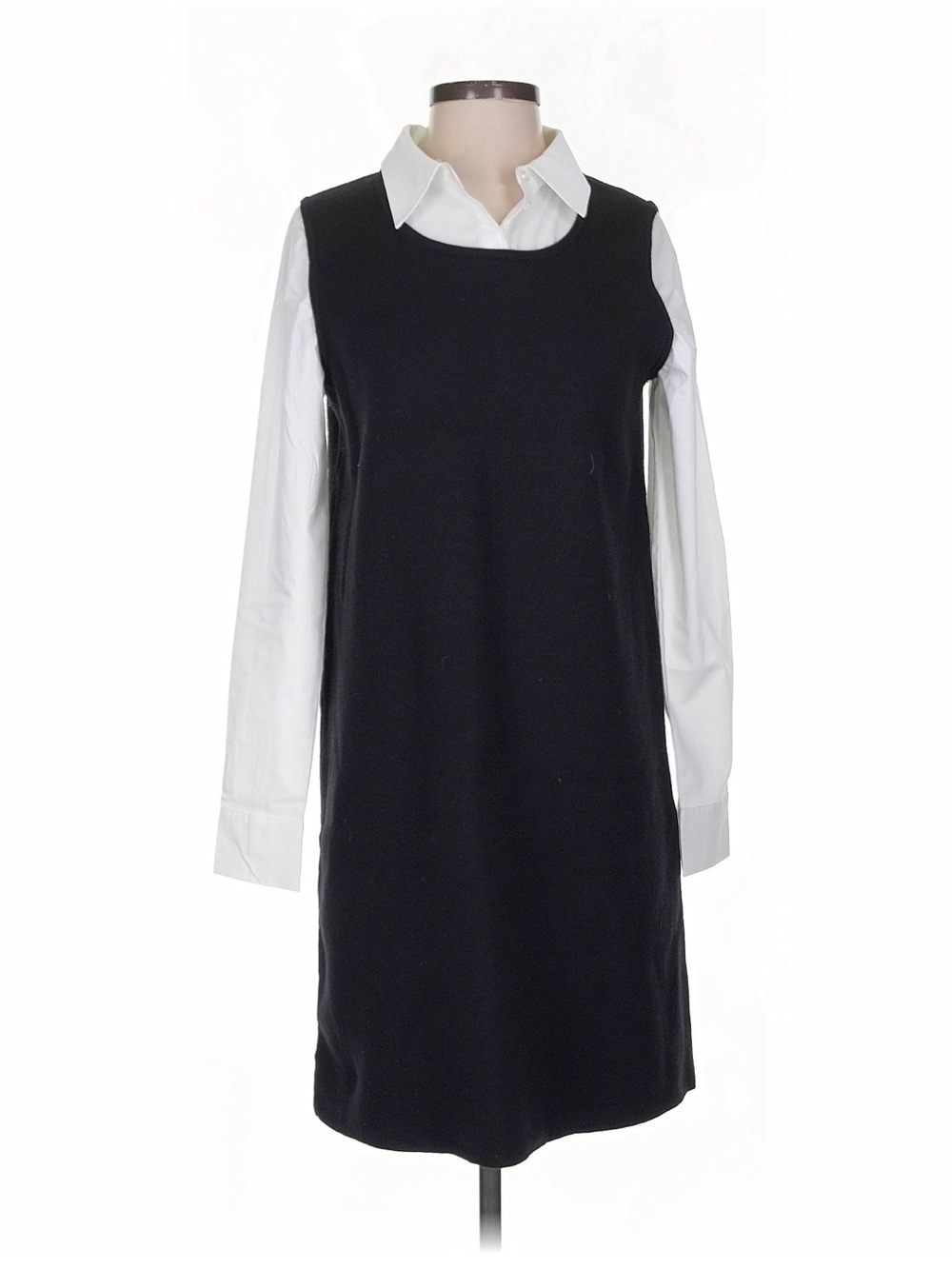 Nicole Miller Black Shift Dress with White Long-Sleeve Shirt Layer